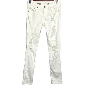 AG Women's Jeans Stilt 27R Cigarette Leg Distressed Destroyed White US= S / 4